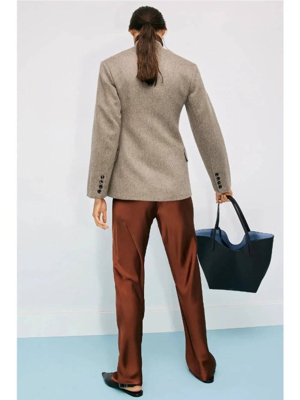 Co Sculptural Collarless Jacket in Oatmeal Small Womens Wool Blazer - Picture 14 of 16
